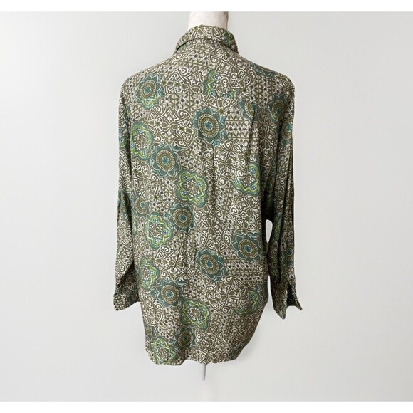 Vintage 90s Guess George Marciano Top Women’s 2 Green Floral Button Up Retro - Picture 2 of 8